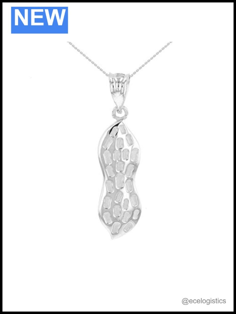Textured 925 Sterling Silver Peanut Pendant Necklace, 20"